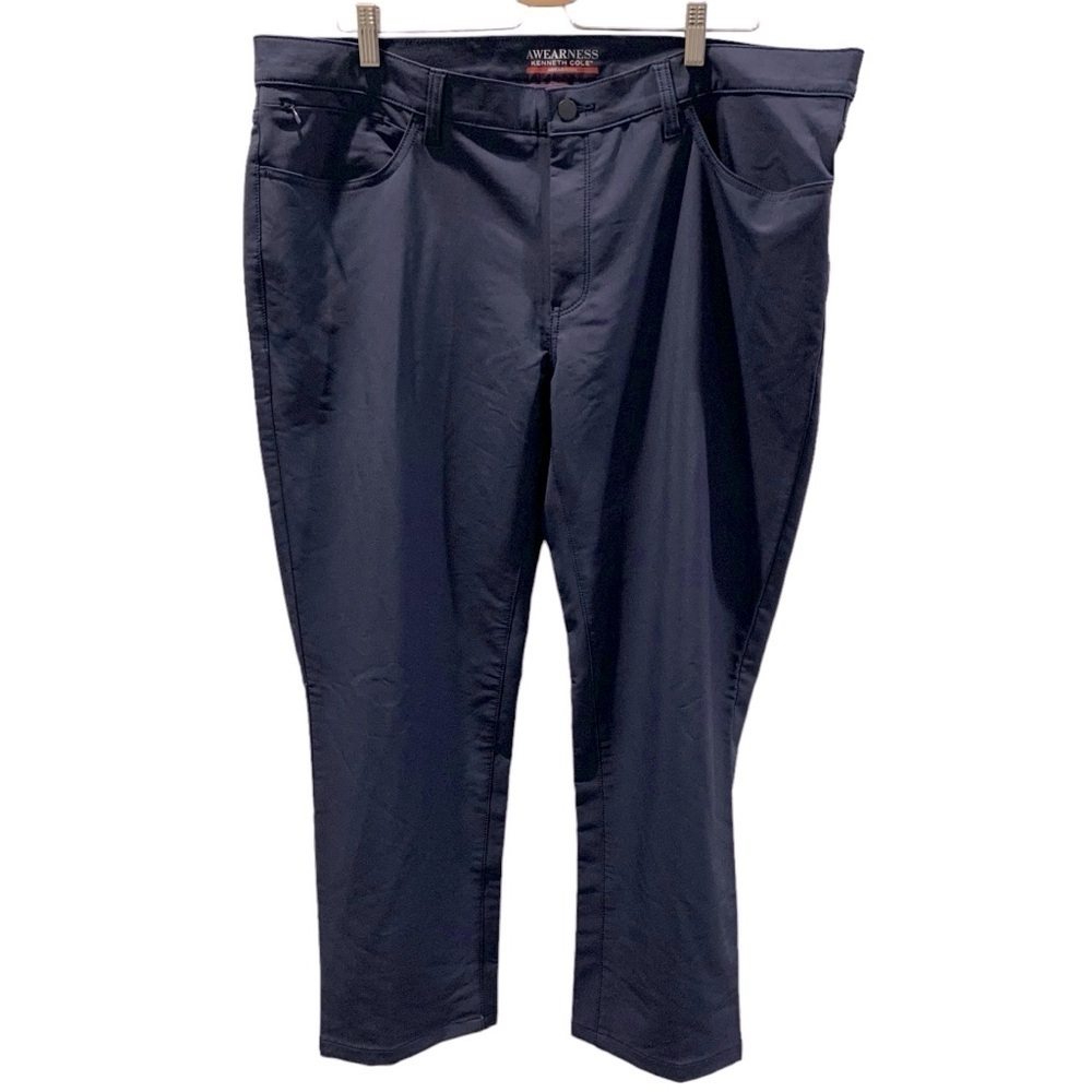 Kenneth Cole Men's 40x28 Navy Blue Awearness Slim Fit Stretch Trouser Pants